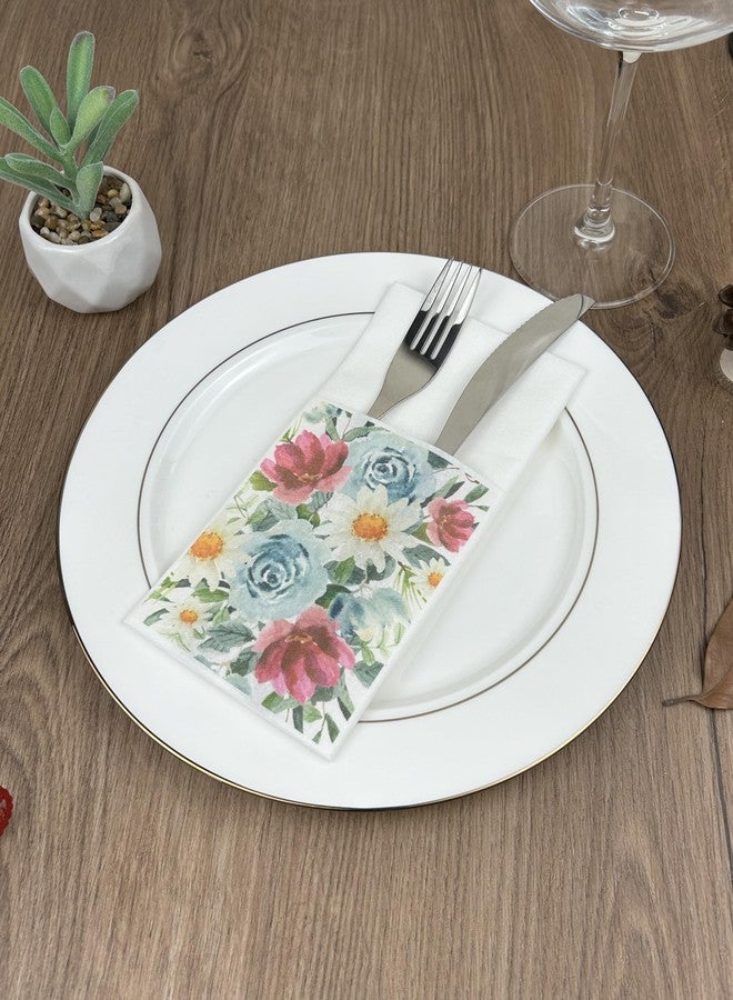 JEBBLAS 50Pcs Flower Design Linen Feel Napkins with Built-in Flatware Pocket, Pocket Napkins for Silverware, Disposable Napkins for Wedding, Dinner Party, Christmas, Baby shower - Image 2